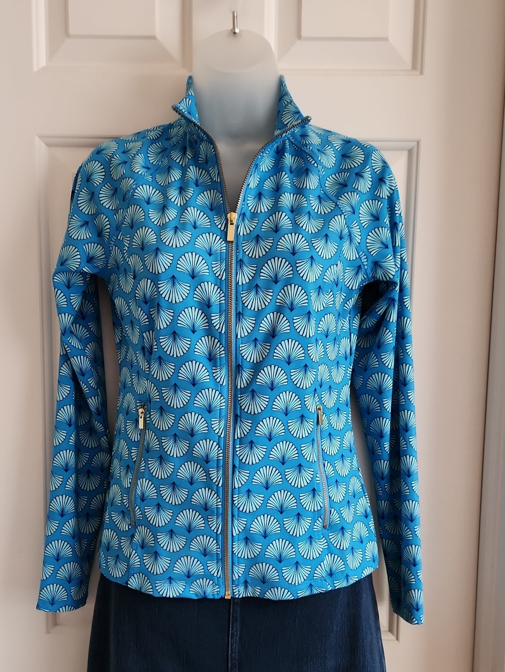 SIGRID OLSEN Jacket Blue Patterned Zip-Front Golf & Tennis Size XS
